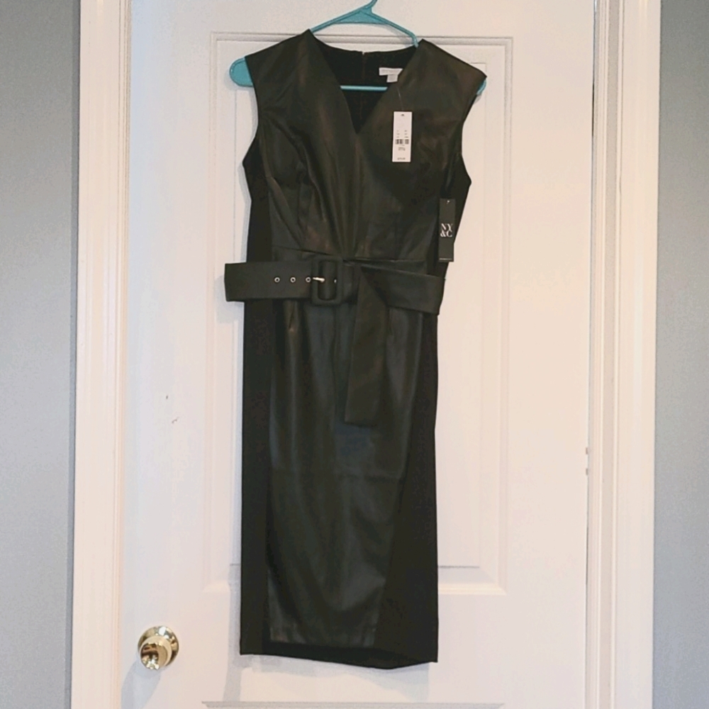 NY & Company Black Faux leather belted dress